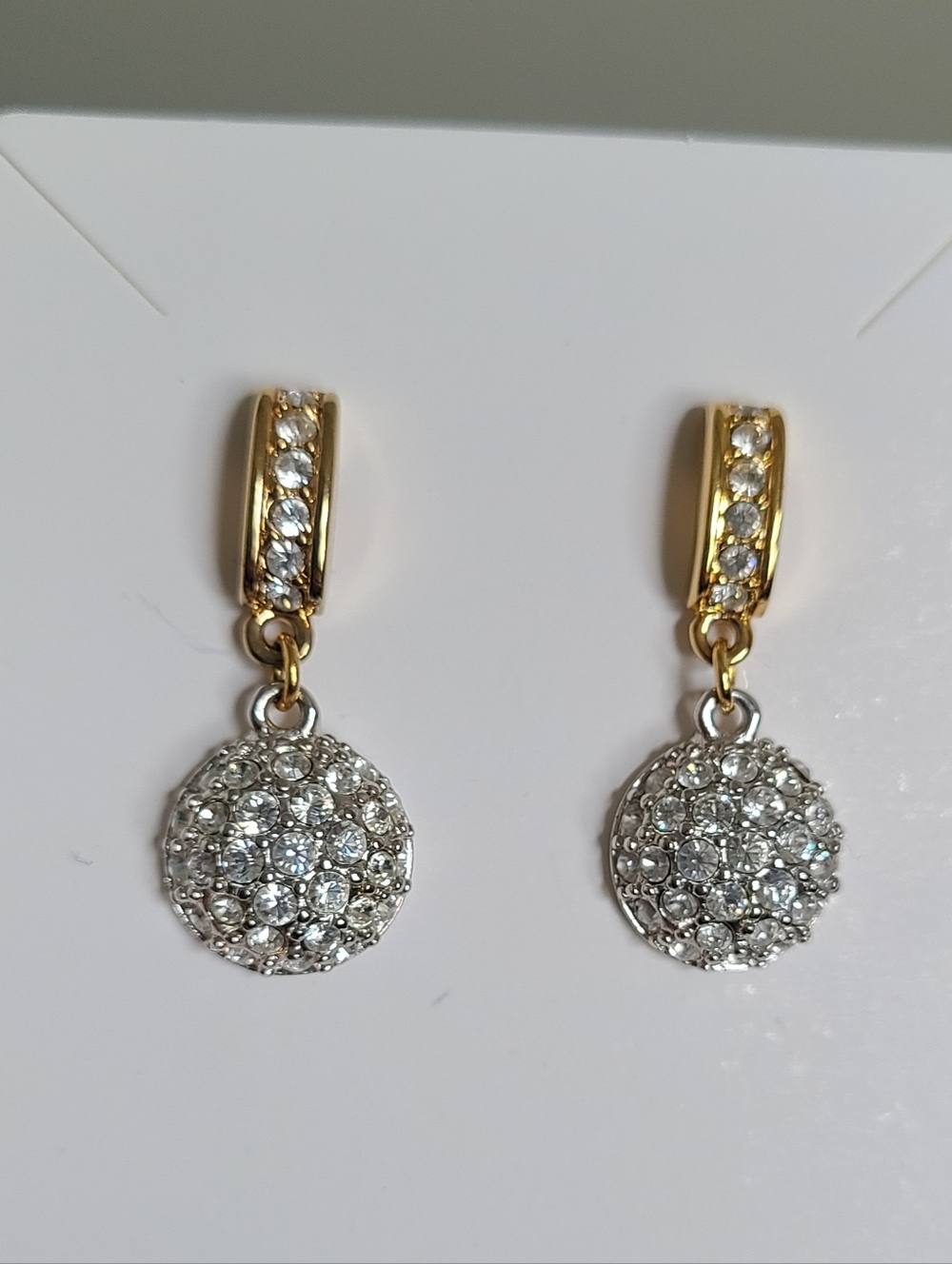 Vintage SWAROVSKI Luxury Crystal Two Tone Gold Silver Rhinestone Drop Earrings